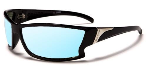Small Black Polarized Wrap Sunglasses for Men Gloss Black Blue Mirror Lens BeOne b1pl-leong