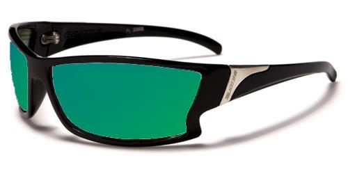 Small Black Polarized Wrap Sunglasses for Men Gloss Black Green & Blue Mirror Lens BeOne b1pl-leonh