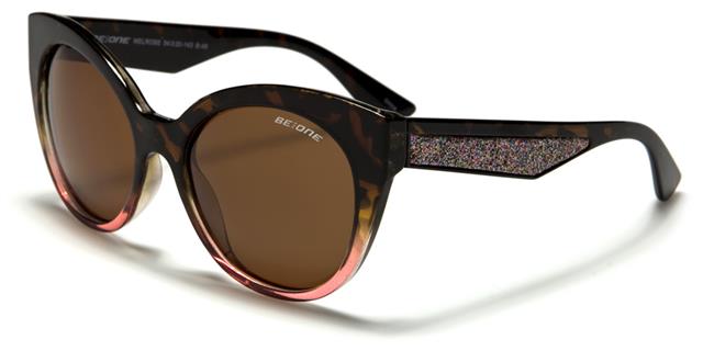 Polarised Womens Retro Vintage Cat Eye Sunglasses Polarized Lens Brown & Pink/Pink Glitter Arm/Brown Lens BeOne b1pl-melrosee