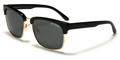 Men's Designer Inspired Polarized Big Retro Half Rim Sunglasses for women Gloss Black/Gold/Smoke Lens BeOne b1pl-midtownb
