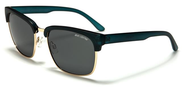 Men's Designer Inspired Polarized Big Retro Half Rim Sunglasses for women Turquiose Gold Smoke Lens BeOne b1pl-midtownc