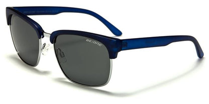 Men's Designer Inspired Polarized Big Retro Half Rim Sunglasses for women Royal Blue/Silver/Smoke Lens BeOne b1pl-midtownd