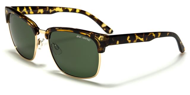 Men's Designer Inspired Polarized Big Retro Half Rim Sunglasses for women Tortoise/Gold/Smoke Green Lens BeOne b1pl-midtowne