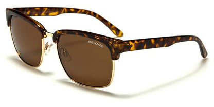 Men's Designer Inspired Polarized Big Retro Half Rim Sunglasses for women Tortoise/Gold/Brown Lens BeOne b1pl-midtownf