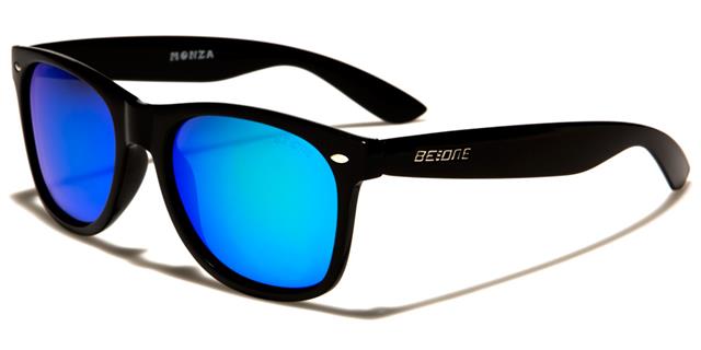 Unisex Classic Polarised Sunglasses Designer Retro Frame with Mirror Lens Gloss Black Blue Mirror Lens BeOne b1pl-monzaf