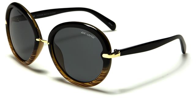 Large Ladies Retro Designer Round Polarized Sunglasses for Women Black & Brown Gold Smoke Lens BeOne b1pl-morganb