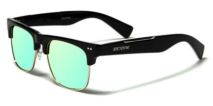 Men's Designer Classic Sunglasses with Polarized Lens BLACK SILVER BLUE MIRROR LENS BeOne b1pl-neronj