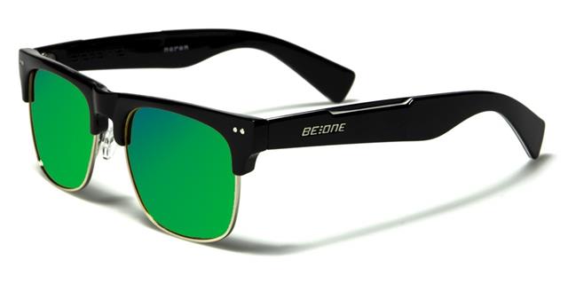 Men's Designer Classic Sunglasses with Polarized Lens BeOne b1pl-neronm BLACK SILVER GREEN MIRROR LENS