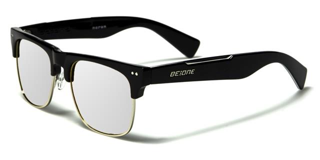 Men's Designer Classic Sunglasses with Polarized Lens BeOne b1pl-nerono BLACK SILVER SILVER MIRROR LENS