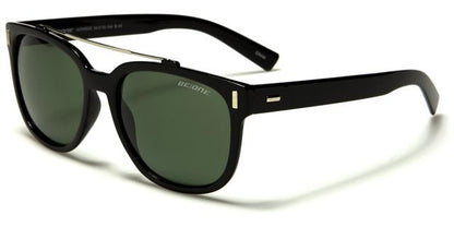 Polarised Classic Sunglasses for Men and Women Gloss Black Silver Smoke Green Lens BeOne b1pl-nonroec