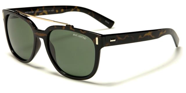 Polarised Classic Sunglasses for Men and Women BeOne b1pl-nonroed Tortoise Brown Gold Smoke Green Lens