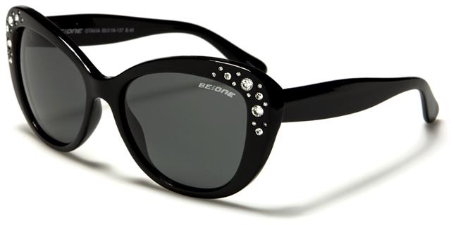 Ladies Women's Polarised Retro Vintage Cat Eye Sunglasses Polarized Lens Black/Silver Diamante/Smoke Lens BeOne b1pl-otaviab