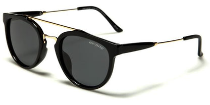 Black Polarized Round Mirror Sunglasses Unisex Gloss Black Gold Smoke Lens BeOne b1pl-ryana