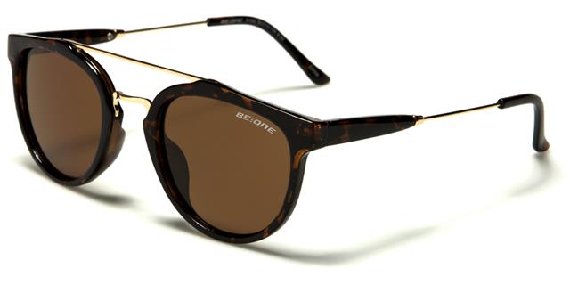 Black Polarized Round Mirror Sunglasses Unisex Tortoise Brown Gold Brown Lens BeOne b1pl-ryanc