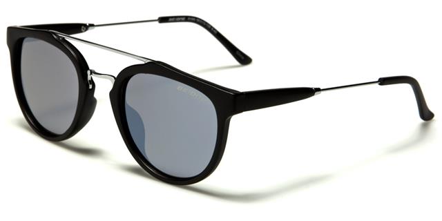 Black Polarized Round Mirror Sunglasses Unisex Matt Black Silver Smoke Mirror Lens BeOne b1pl-ryand
