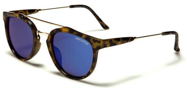Black Polarized Round Mirror Sunglasses Unisex Tortoise Brown Gold Blue Mirror Lens BeOne b1pl-ryanf
