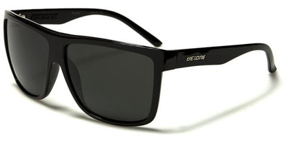 Designer Oversized Polarized Flat Top Sunglasses Gloss Black Smoke Lens BeOne b1pl-rydera