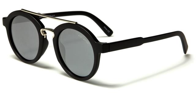 Steampunk Polarised Round Retro Sunglasses Matt Black/Silver/Smoke Mirror Lens BeOne b1pl-sethc