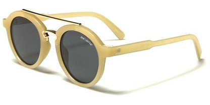 Steampunk Polarised Round Retro Sunglasses Beige/Gold/Smoke Lens BeOne b1pl-sethd