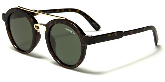 Steampunk Polarised Round Retro Sunglasses Tortoise Brown/Gold/Green Lens BeOne b1pl-sethe
