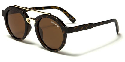 Steampunk Polarised Round Retro Sunglasses Tortoise Brown/Gold/Brown Lens BeOne b1pl-sethf