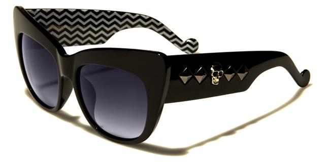 Designer Skull Cat Eye Sunglasses for women Black Zig Zag Print Gunmetal Smoke Lens Black Society bsc5201d