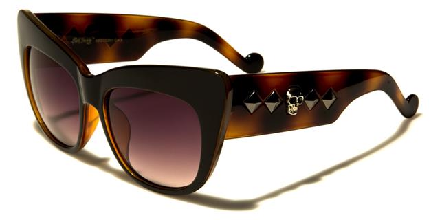 Designer Skull Cat Eye Sunglasses for women Brown Tortoise Silver Brown Lens Black Society bsc5201f