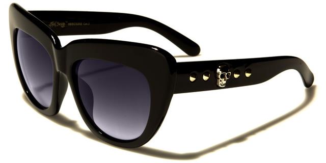 Gothic Skull Logo Big Cat Eye Sunglasses for Women Black Gold Smoke Lens Black Society bsc5202b