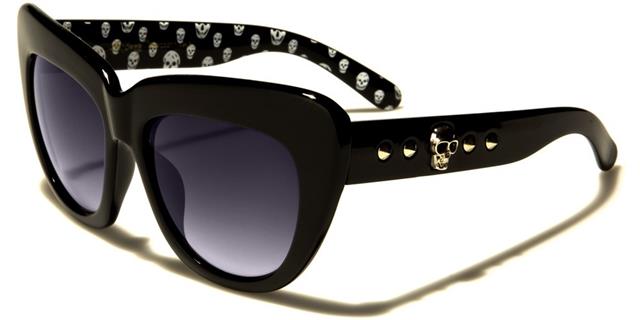 Gothic Skull Logo Big Cat Eye Sunglasses for Women Black Skull Print Silver Smoke Lens Black Society bsc5202c