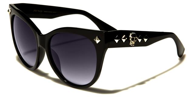 Gothic Skull Logo Sunglasses Large Retro Cat Eye Shades for Women Black Silver Smoke Lens Black Society bsc5203a