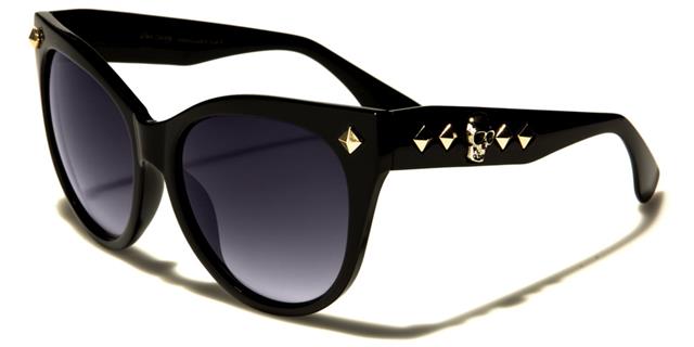 Gothic Skull Logo Sunglasses Large Retro Cat Eye Shades for Women Black Gold Smoke Lens Black Society bsc5203b