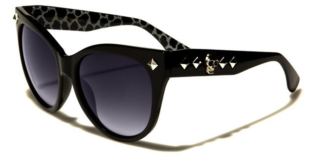 Gothic Skull Logo Sunglasses Large Retro Cat Eye Shades for Women Black Retile Print Silver Smoke Lems Black Society bsc5203c