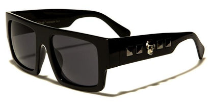 Unisex Gothic Skull Logo Flat Top classic Sunglasses for Men and Women Black Gunmetal Smoke Lens Black Society bsc5204a