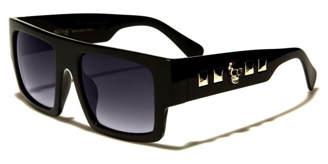 Unisex Gothic Skull Logo Flat Top classic Sunglasses for Men and Women Black Silver Smoke Lens Black Society bsc5204b
