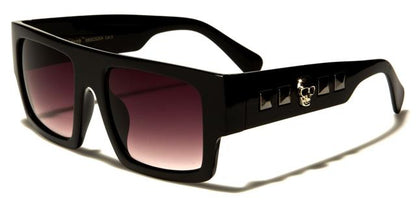 Unisex Gothic Skull Logo Flat Top classic Sunglasses for Men and Women Black Gunmetal Brown Lens Black Society bsc5204d