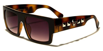 Unisex Gothic Skull Logo Flat Top classic Sunglasses for Men and Women Brown Silver Brown Lens Black Society bsc5204e