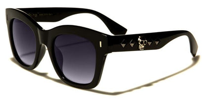 Gothic Skull Accent Logos Classic Sunglasses for Women Black Gunmetal Smoke Lens Black Society bsc5205b
