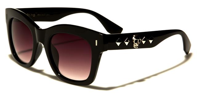 Gothic Skull Accent Logos Classic Sunglasses for Women Black Silver Brown Lens Black Society bsc5205d