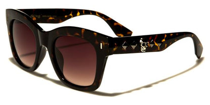Gothic Skull Accent Logos Classic Sunglasses for Women Brown Tortoise Gunmetal Brown Lens Black Society bsc5205f
