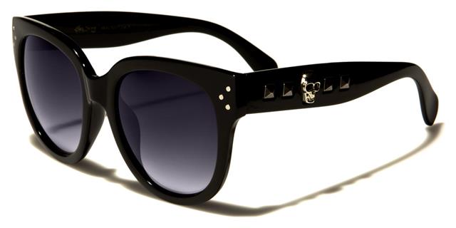 Gothic Skull Logo Emo Cat Eye Sunglasses for Women Black Gunmetal Smoke Gradient Lens Black Society bsc5207b