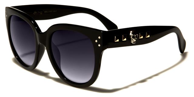 Gothic Skull Logo Emo Cat Eye Sunglasses for Women Black Gold Smoke Gradient Lens Black Society bsc5207c