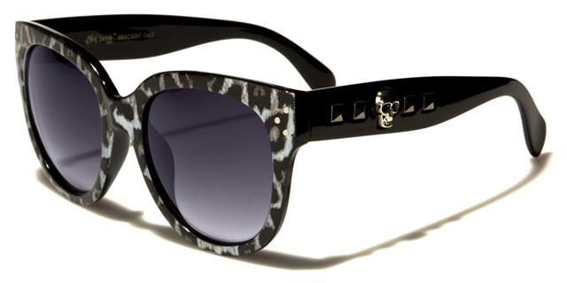 Gothic Skull Logo Emo Cat Eye Sunglasses for Women Black & White Gunmetal Smoke Gradient Lens Black Society bsc5207d