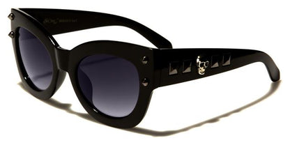 Retro Cat Eye Skull Accents Sunglasses for Women Black Gunmetal Smoke Lens Black Society bsc5210a