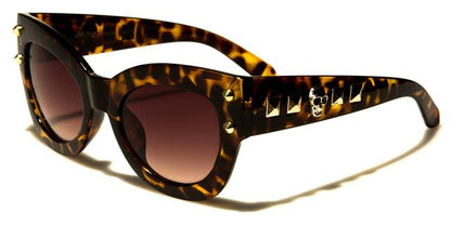 Retro Cat Eye Skull Accents Sunglasses for Women Tortoise Gold Brown Lens Black Society bsc5210b