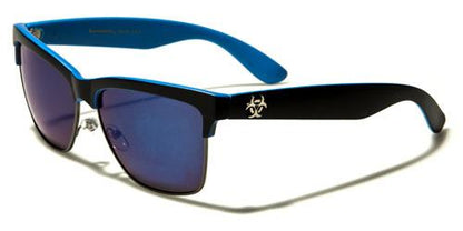 Retro Half Rim Classic Mirrored Sunglasses Unisex Biohazard bz138mixf BLACK BLUE BLUE MIRROR