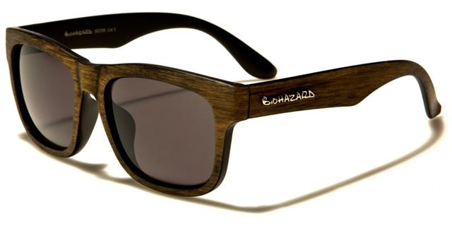 Biohazard Wooden Look Retro 80's Sunglasses Brown Wooden Look Smoke Lens Biohazard bz66206c