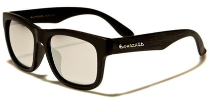 Biohazard Wooden Look Retro 80's Sunglasses Black Black Faux Wooden Arm Silver Mirror Lens Biohazard bz66206e