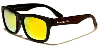 Biohazard Wooden Look Retro 80's Sunglasses Black Red Faux Wooden Arm Orange Mirror Lens Biohazard bz66206f