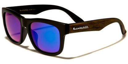 Biohazard Wooden Look Retro 80's Sunglasses Black Brown Faux Wooden Arm Green & Blue Mirror Le Biohazard bz66206g