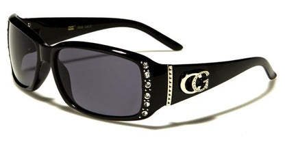 Women's CG Black Rhinestone Wrap Around Sunglasses Black Smoke Lens CG cg1808rsa